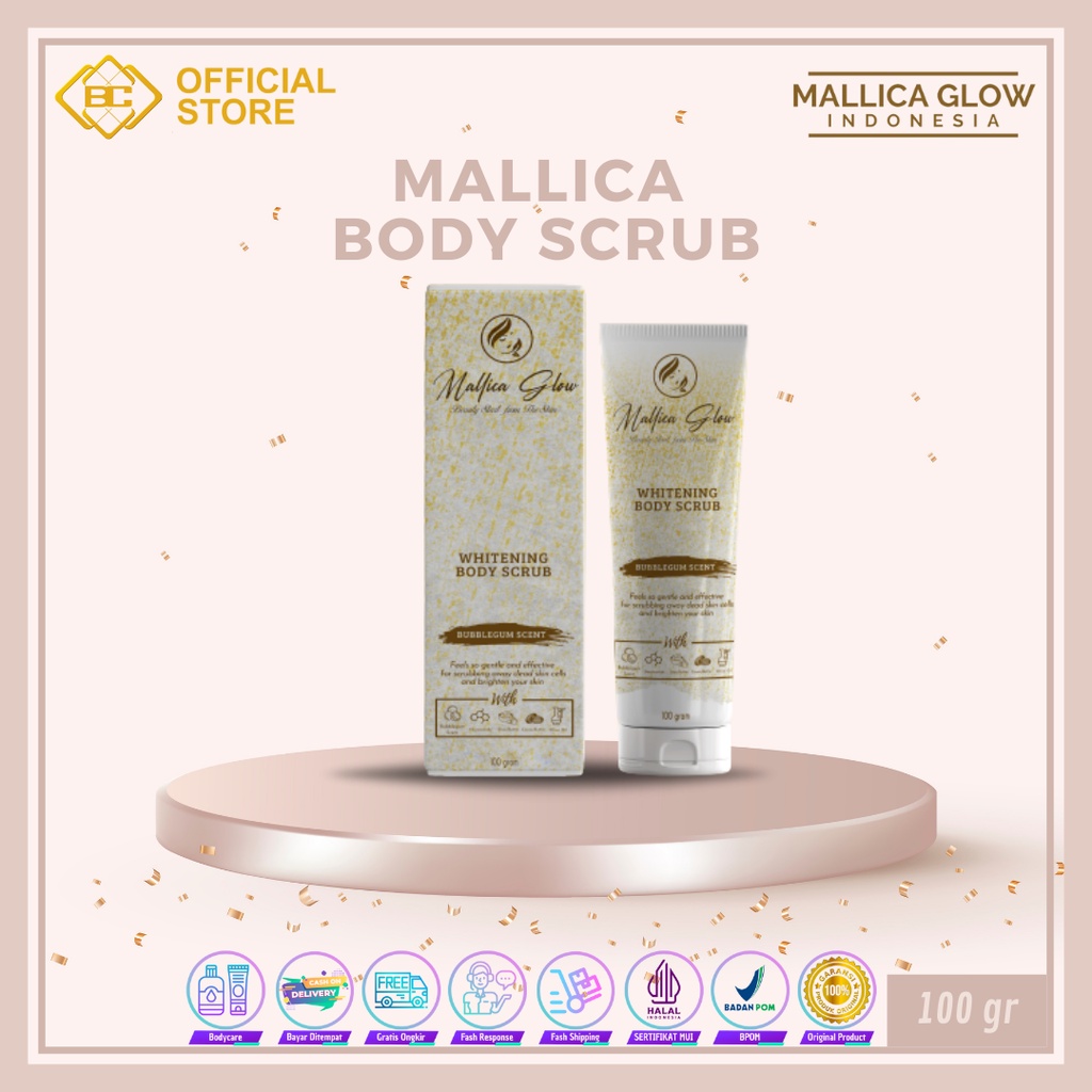[Bakung Cosmetics] Mallica Glow Whitening Body Scrub/ Perawatan Kulit Pria &amp; Wanita (COD)