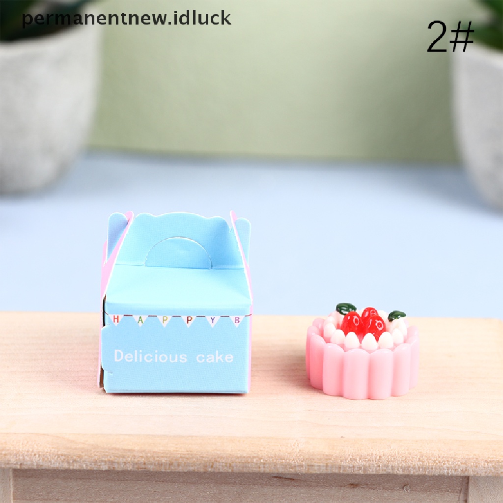 Luckypermanent 1 Set Mainan Miniatur Kue / Buah + Kotak Untuk Dekorasi Rumah Boneka 1: 12