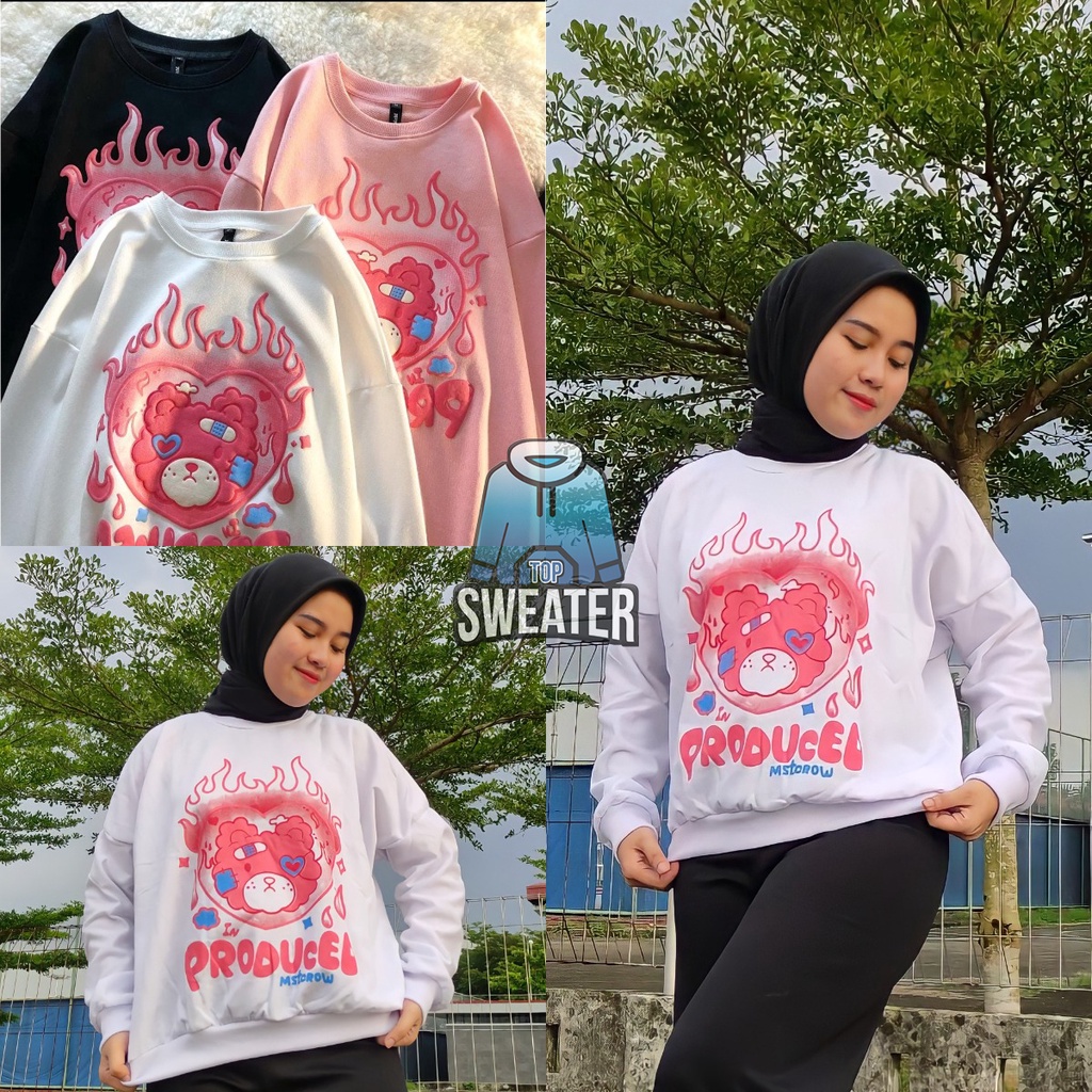 BEAR IN PRODUCED MISCROW Sweater Wanita Oversize Ootd Cute Korean Style Fashion Outfit Kekinian Swea