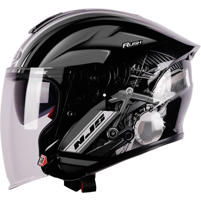 NJS KAIROZ DV RUSH Hitam - Silver Gloss/Doff - Helm Half face