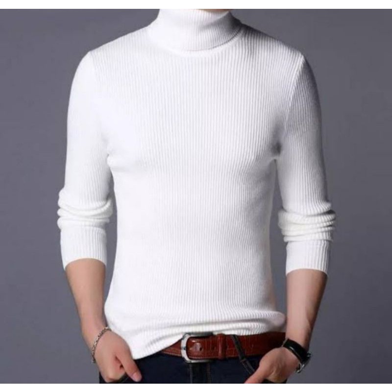 atasan sweater rajut kerah tinggi turtleneck pria