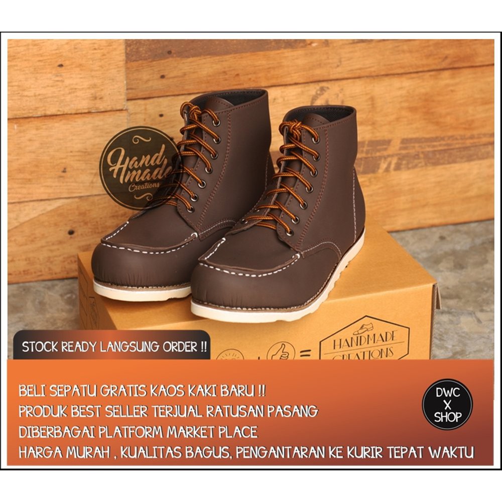 MURAH SEPATU BOOTS HANDMADE ORIGINAL MOC TOE STOK TERBATAS