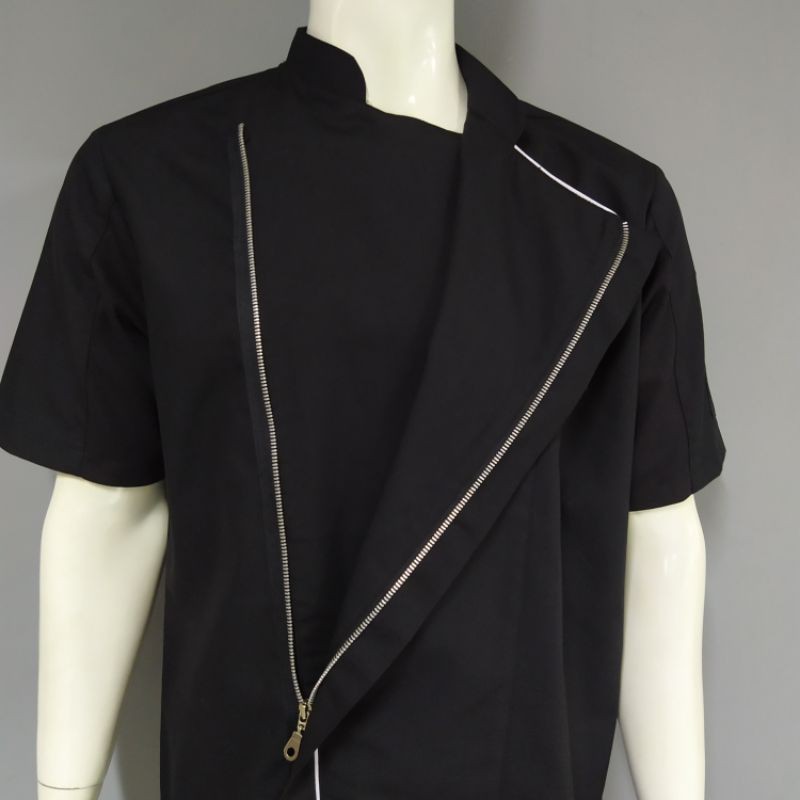 Chef Wear Baju Koki Lengan Pendek Hitam Net SLETING / ZIPPER TTP