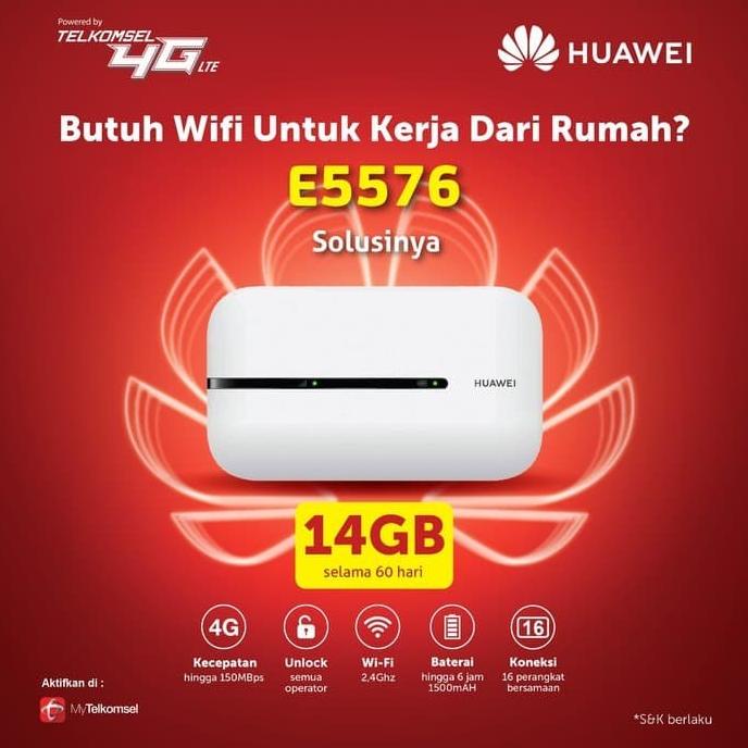 Huawei E 5576 MIFI 4G Free Telkomsel 14 GB