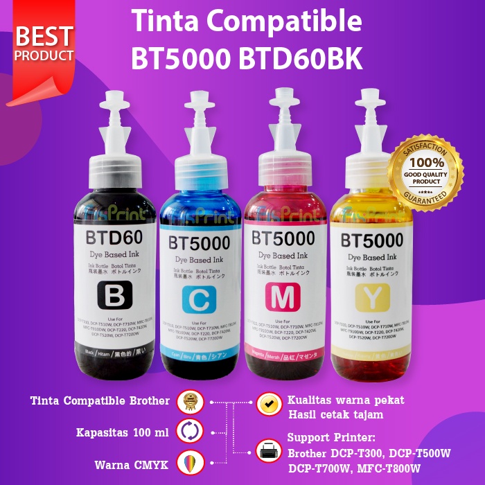 CMYK Tinta Premium D60BK BT-D60 BT5000 Pengganti Original Ink T420w T520w T720dw T920dw T220 T310