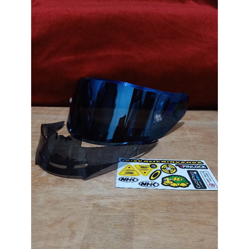Paket Flat visor + TOPost + Spoiler NHK GP01000 Iridium blue dan iridium silver