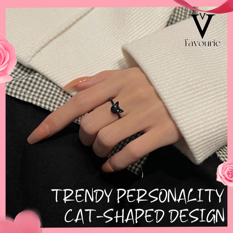 [COD]Cincin Kucing Hitam Wanita Trendi Desain Niche Cincin Jari Telunjuk Fashion Kepribadian Cincin-FA