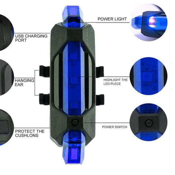 TaffLED Defensor Lampu Sepeda 5 LED Taillight Rechargeable Biru Blue