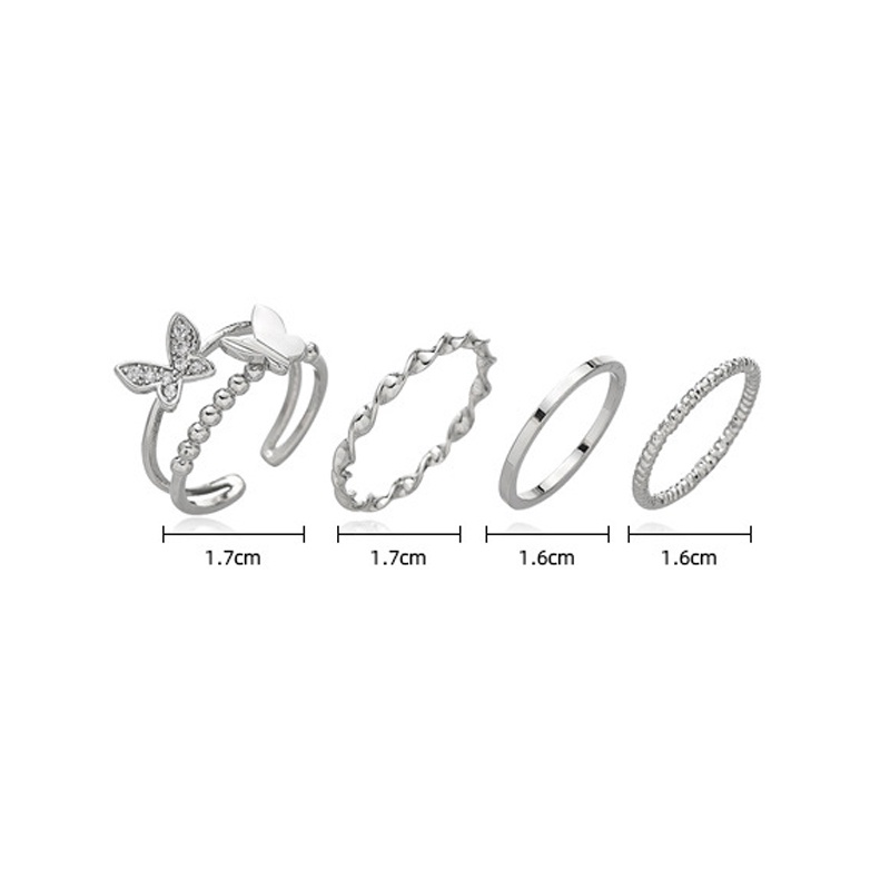 4pcs / Set Cincin Model Terbuka Desain Kupu-Kupu Gaya Vintage Punk Adjustable Untuk Wanita