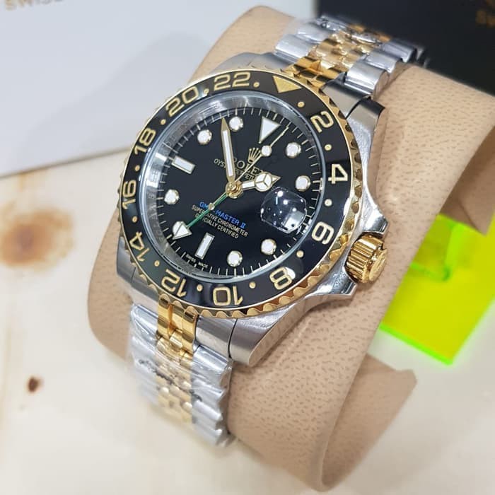Jam Tangan Kw Super Rolex Gmt Master Ii Gold Combi Black Dial
