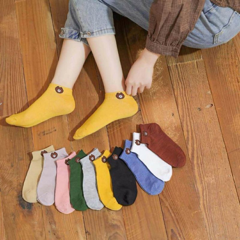 kaos kaki motif beruang pendek mata kaki wanita dewasa / kaos kaki angkle motif bear murah-4