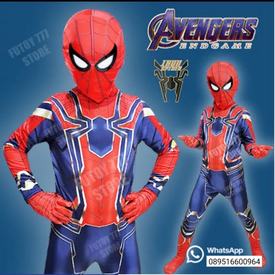 setelan baju anak spiderman iron gratis topeng kain / baju kostum anak spiderman gratis topeng kain iron spider terbaru bisa cod gratis ongkir termurah seindonesia