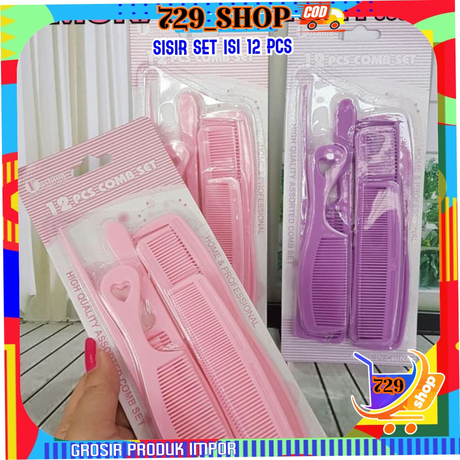 isi 12 Pcs Sisir Rambut Travel Korea Import / Paket Sisir Rambut Murah Best Seller