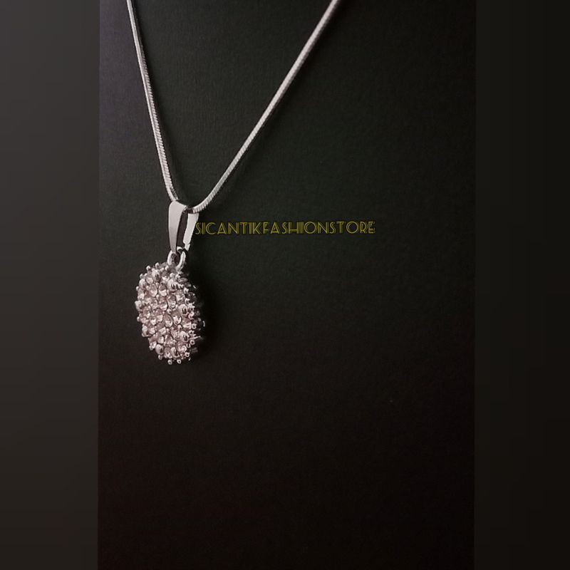 PROMO kalung Titanium plus liontin permata Bulat Fashion wanita terlaris anti Karat perhiasan wanita