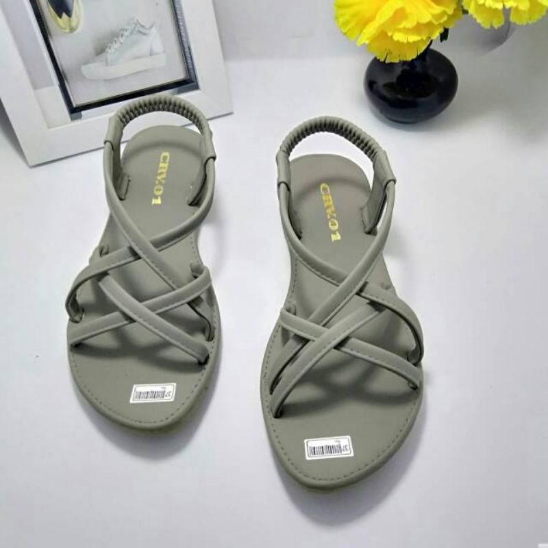 amiq Sandal Flat Wanita Tali Silang  Terbaru Karet Zikzak