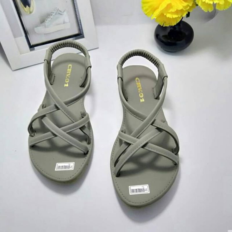 amiq Sandal Flat Wanita Tali Silang  Terbaru Karet Zikzak