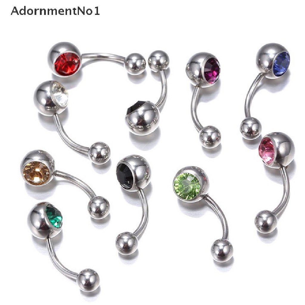 (AdornmentNo1) 10 / 12 / 15pcs Anting Tindik Pusar Bahan Surgical Steel Hias Kristal / Berlian Imitasi Untuk Wanita