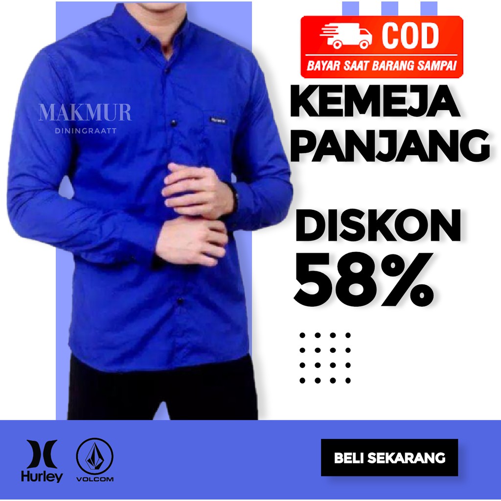 Baju Kemeja Kameja Kmeja Pria Cowok Cowo Laki Laki Dewasa Polos Biru Lengan Panjang Terbaru Murah