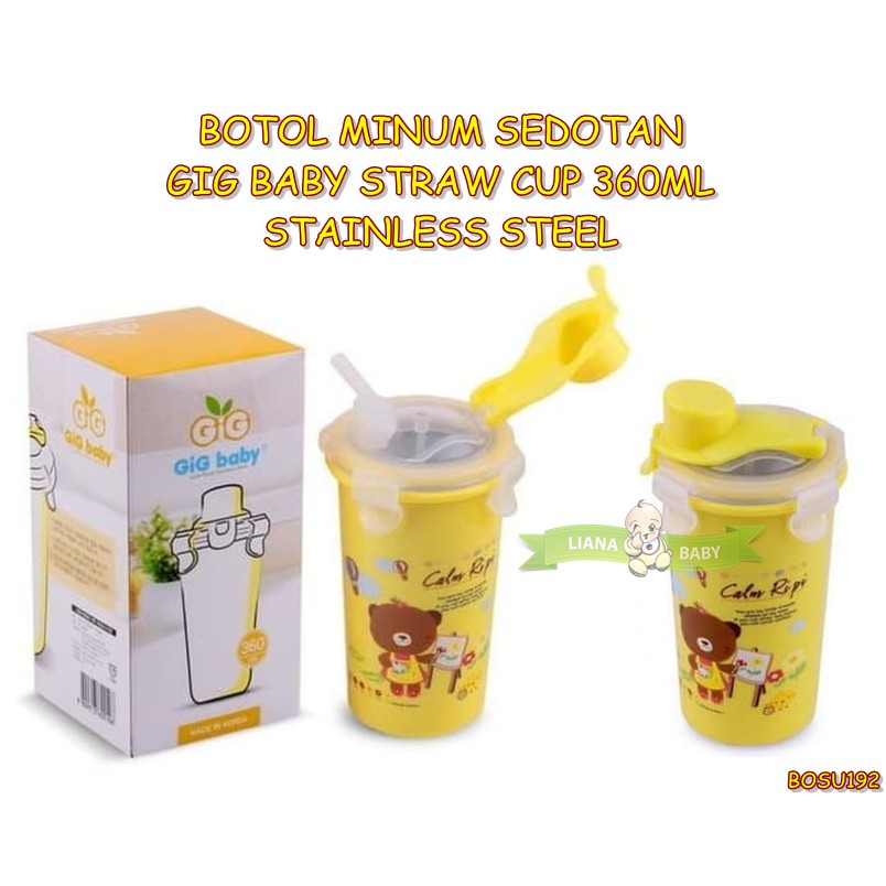 BOSU192 BOTOL MINUM SEDOTAN GIG BABY STRAW CUP 360ML STAINLESS STEEL