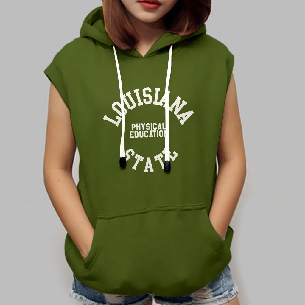 SLEEVELESS HOODIE LOUISIANA STATE ROMPI HOODIE WANITA KOREA - VEST KEKINIAN TERLARIS