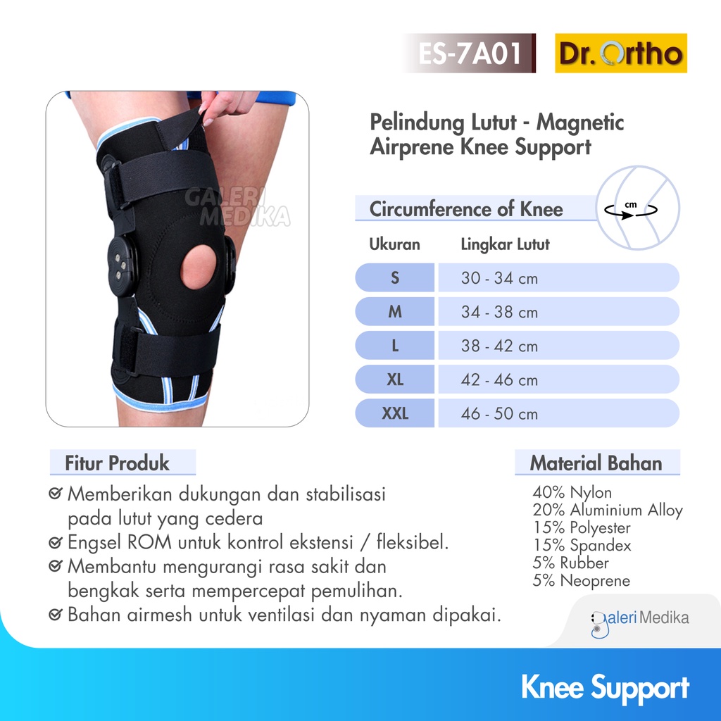 Dr. Ortho ES-7A01 Airmesh Knee Brace with ROM hinge - Support Penopang Lutut