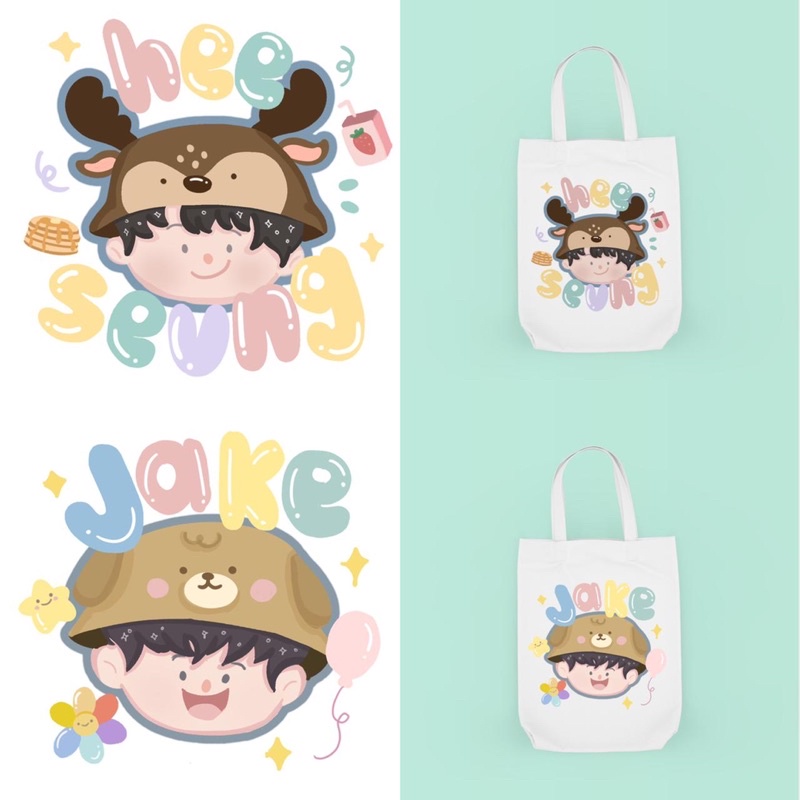 Tote Bag dan Tas Serut Simple Cute Karakter dan Bergambar Member EN / Korean