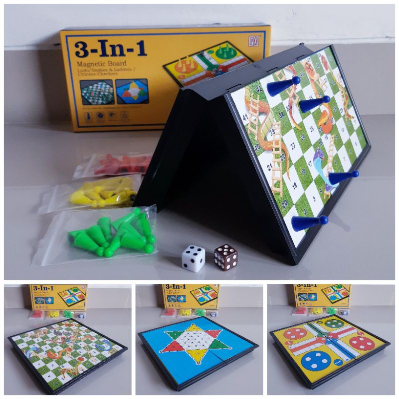 Mainan 3 in 1 Magnetic Board Games Ular Tangga Ludo Halma Magnet Anak