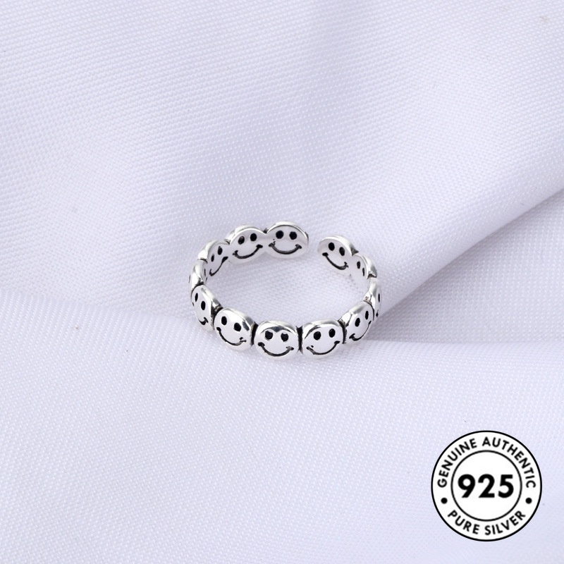 Cincin Sterling Silver 925 Motif Smiley Face Gaya Hip Hop Untuk Pasangan