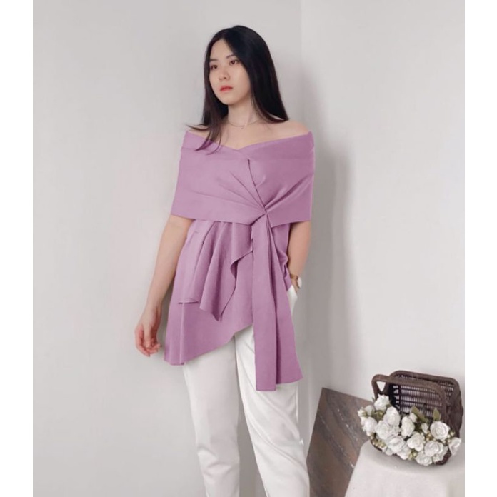 BLOUSE SCUBA VALLENA Atasan wanita Lilac hitam black blus fashion Korea Korean style outfit ootd mur
