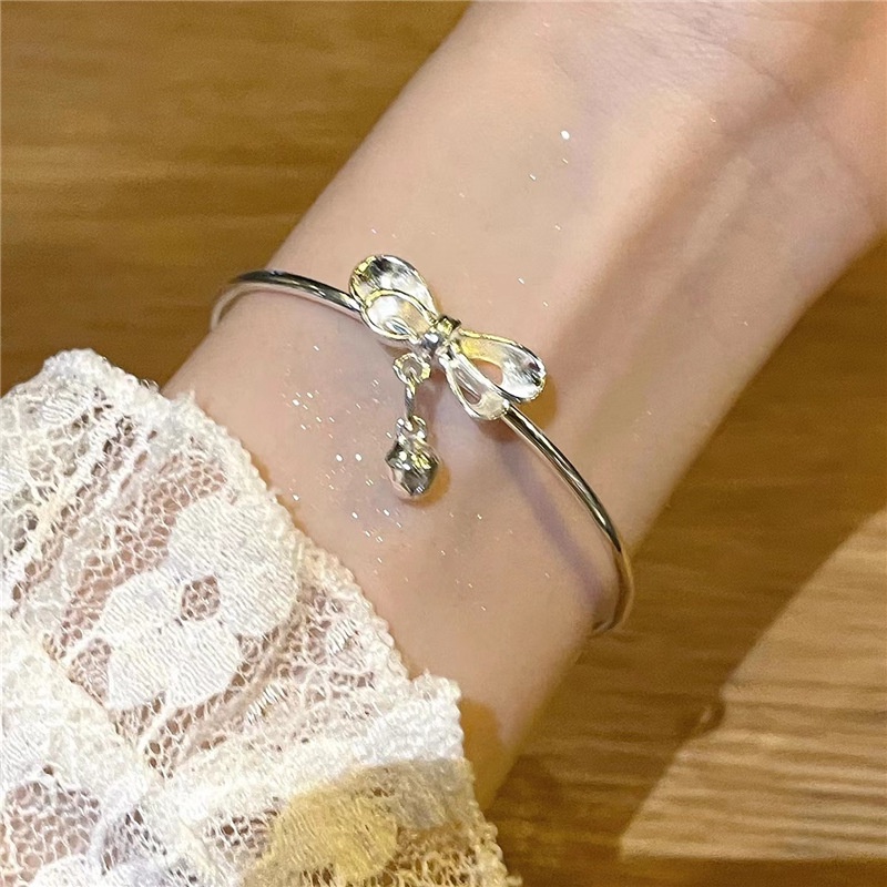 Roselife Melody Charm Bangle Gelang Untuk Wanita Gadis Adjustable Perak Klasik Kekayaan Kesehatan Liontin Ikatan Simpul Gelang Perhiasan