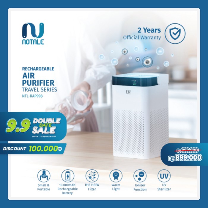 Jual Notale Air Purifier Travel Series Rechargeable Hepa Uv Killer