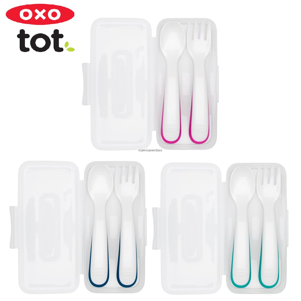 OXO TOT ON THE GO PLASTIC FORK &amp; SPOON SET WITH TRAVEL CASE