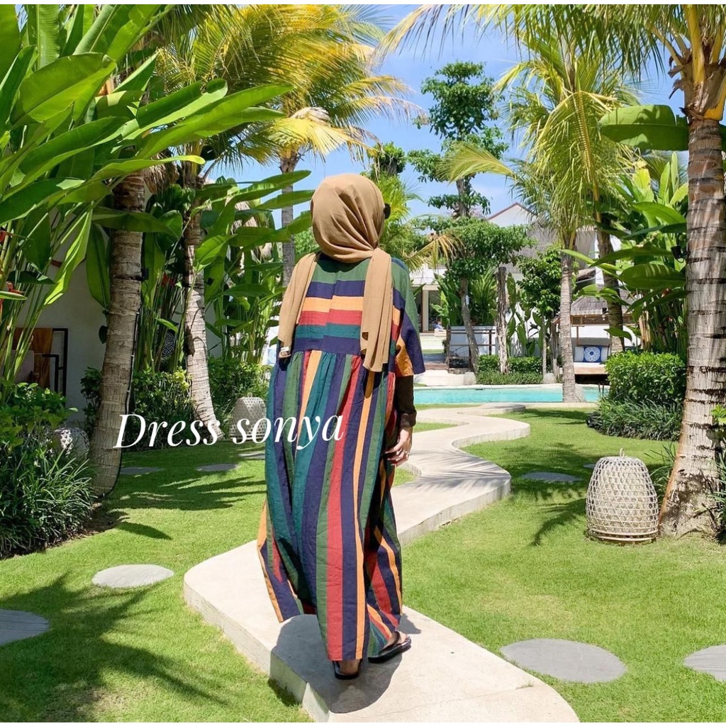 ALFAZZA Dress Sonya Midi Rayon Premium Salur Hits Kekinian