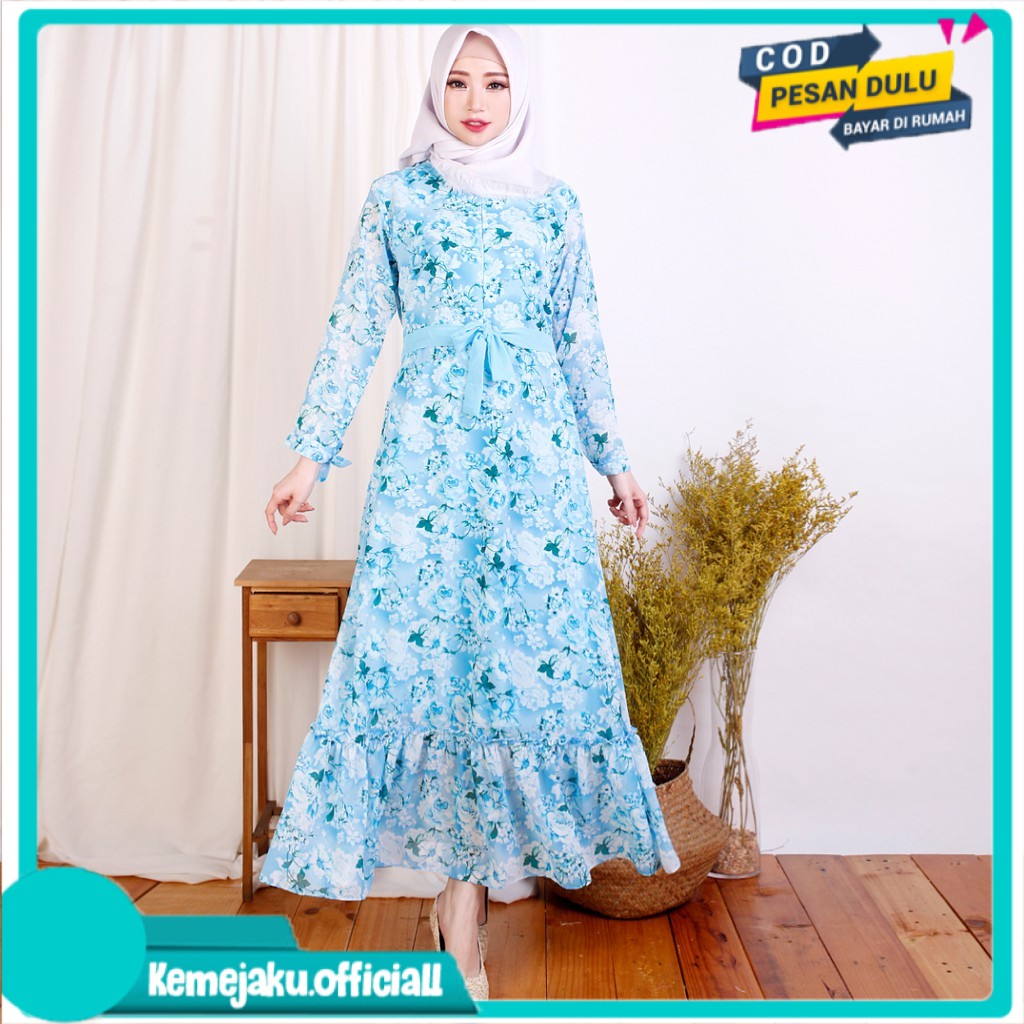 Long Dress gamis Lengan Panjang - Baju Gamis Wanita Dress Sifon Muslimah Model terbaru -  Hamidah