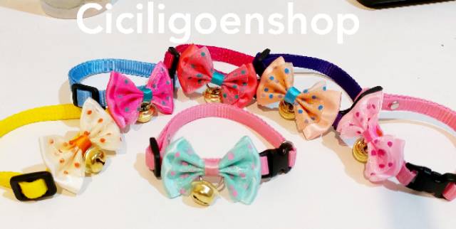 Collar kalung nylon pita n bunga lonceng kupu anjing kucing kelinci musang