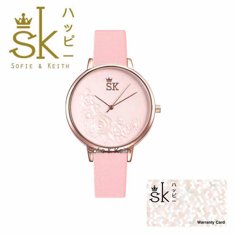 SK Mawar 3D [ Pink ] Jam Tangan Water Resistant Wanita Fashion Strap Leather - SK_814