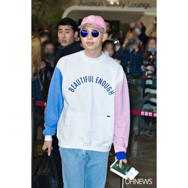 Sweater Basic BTS RM Beautiful Enough Sablon Biru