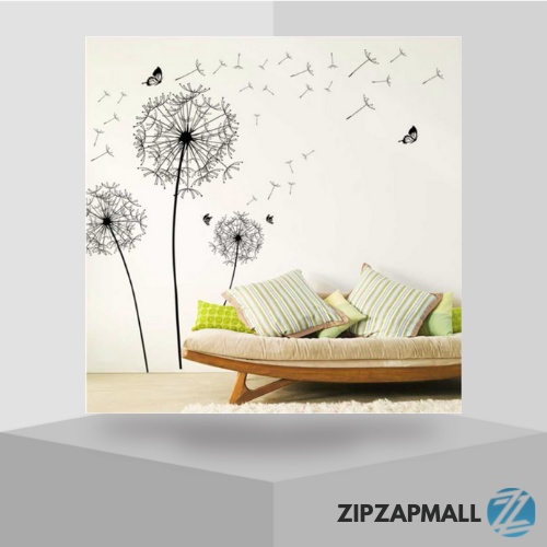 Sticker Wallpaper Dinding Black Dandelion Ukuran 60x90 cm / Wallpaper Dinding kamar Tidur Anak Polos Aesthetic / Stiker Dinding Kamar Tidur Motif Bunga Dandelion / Wall Stiker Dinding Motif karakter tanaman / Stiker Dinding Wallpaper Anti Air Murah