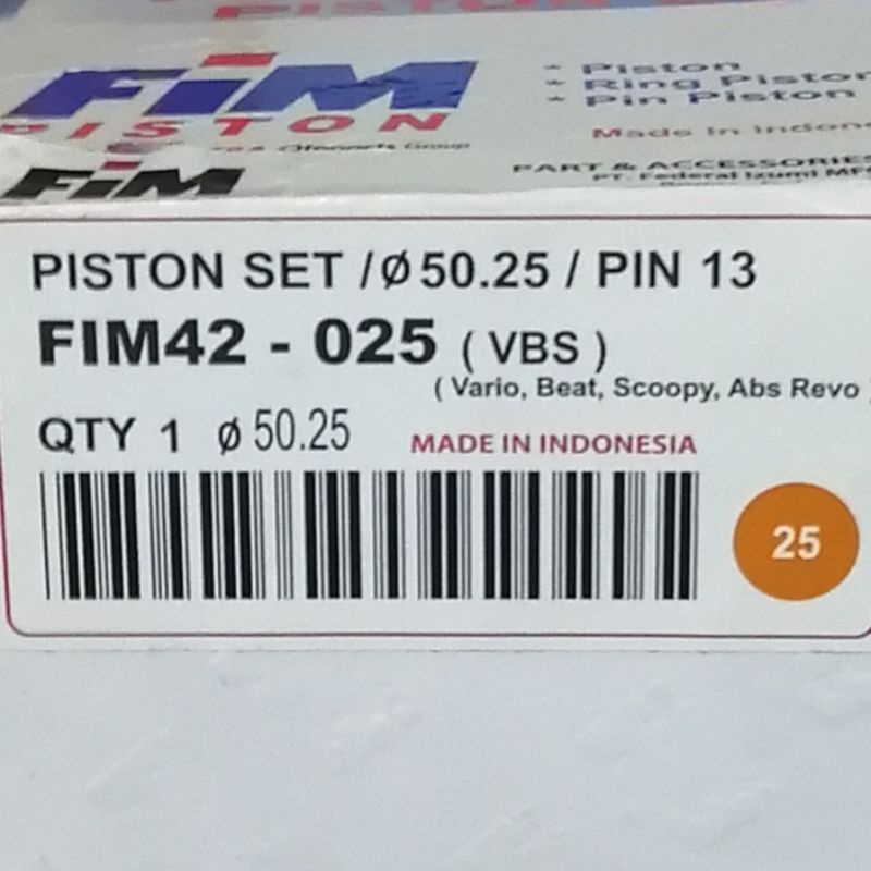 Piston seher kit beat scoopy spacy karbu injeksi stater kasar oversize 25 fim