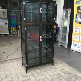 Lemari Rak Piring Dapur Full Aluminium Kotak Tebal Kaca Lemari Rak Piring Dapur Full Aluminium Kotak Tebal Kaca