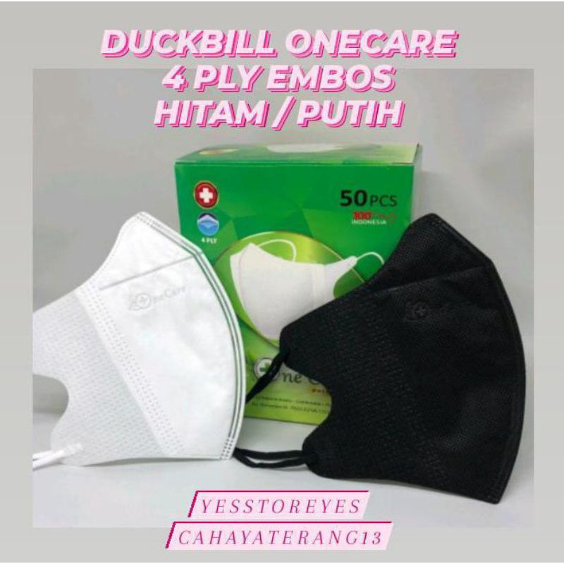 READY STOK ISI 50 MASKER DUCKBILL 4 PLY PUTIH / HITAM / KREM / ABU ABU GARIS ONECARE EMBOS ONE CARE 50 LBR