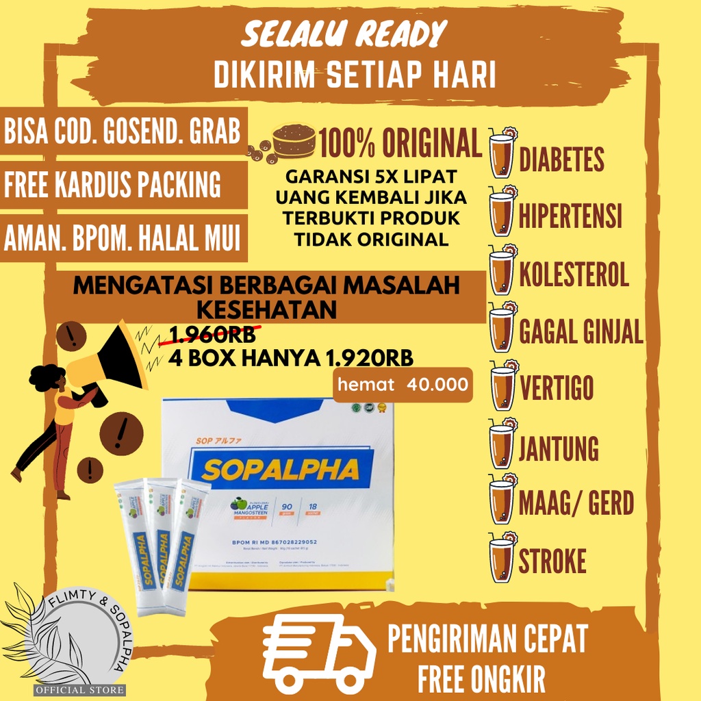 SOPALPHA 4 BOX Minuman Kesehatan Obat Suplemen Daya Tahan Tubuh Herbal Diabetes Kolesterol Diet BPOM