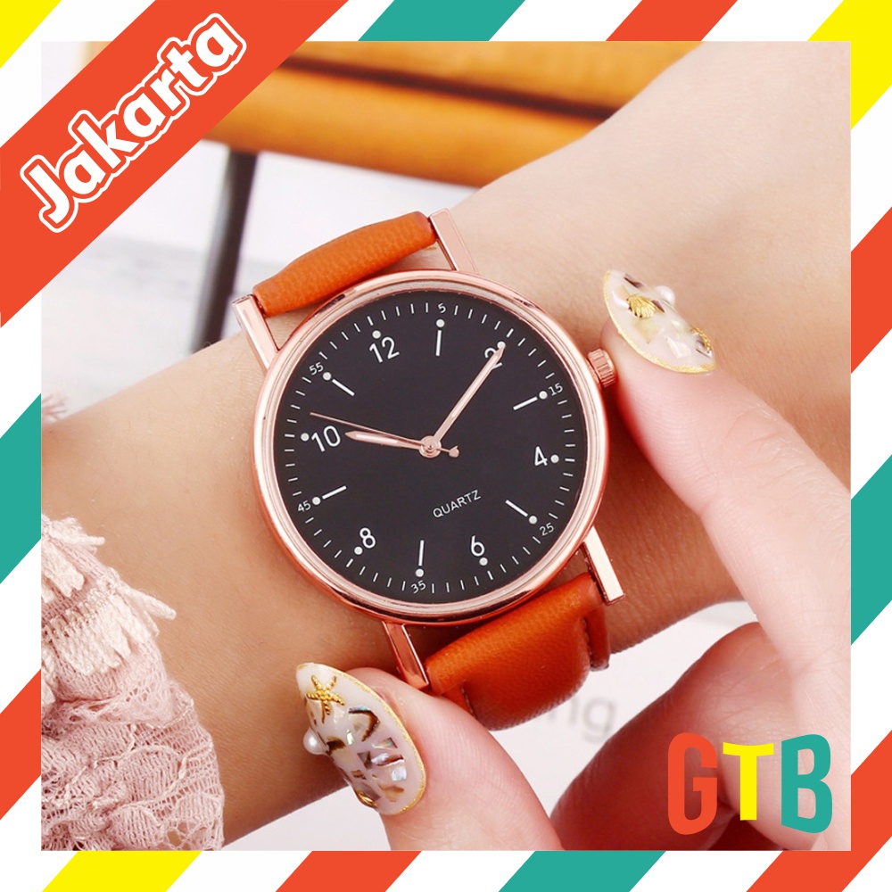 ❤️GTB❤️ Jam Tangan Wanita Casual Analog Quartz Dial Bulat Retro Korean Import JT044