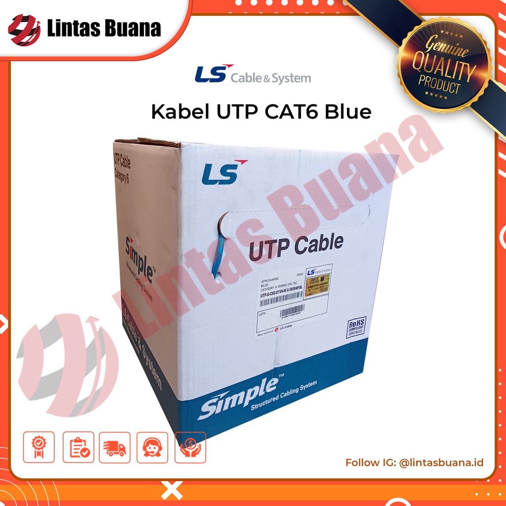 Kabel UTP LS CAT6 305 Meter warna biru UTP CAT 6