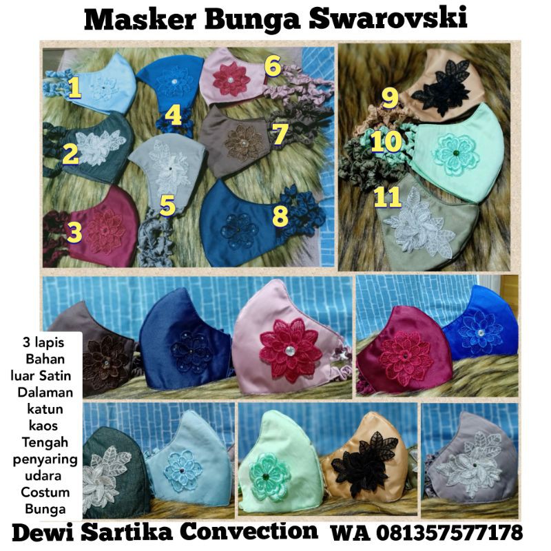 Masker bunga Swarovski 3 ply