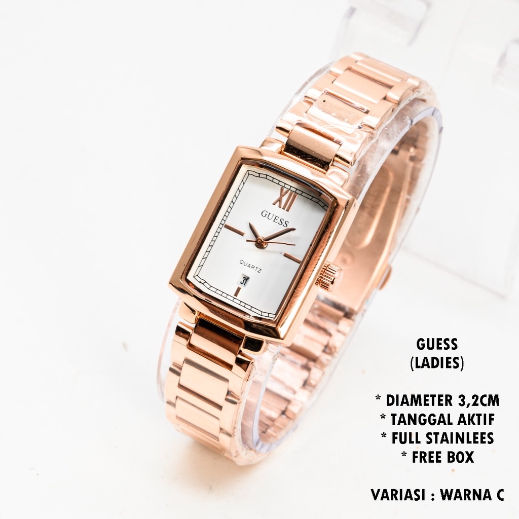 (FREE BOX) JAM TANGAN WANITA GUESS RANTAI BODY SEGI TANGGAL AKTIF