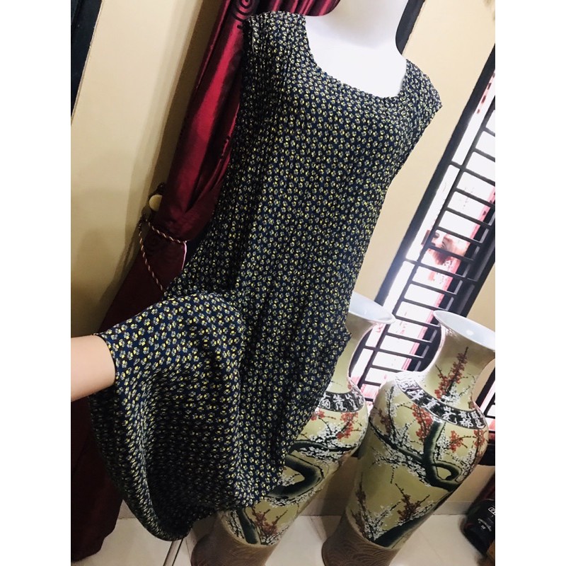 dress motif corak unik semi plisket dress vintage lucu premium bunga kecil kecil dress unik
