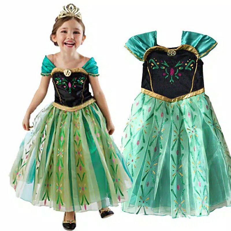 dress princess anna frozen hijau kostum cosh play baju anak