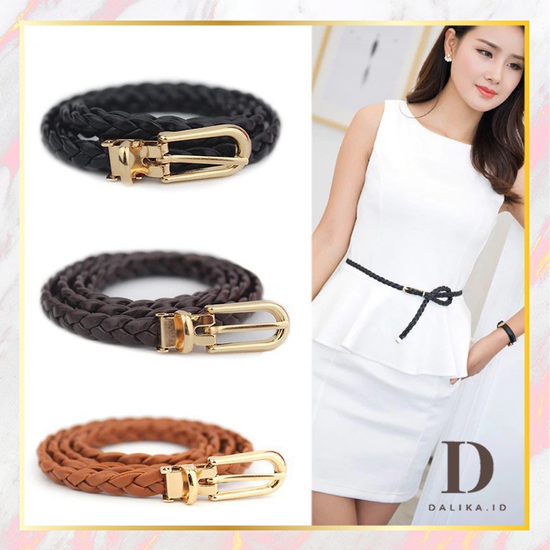 Ikat Pinggang Wanita Kulit Model Kepang Anyaman Gesper Wanita Sabuk Tipis Kecil Dalika