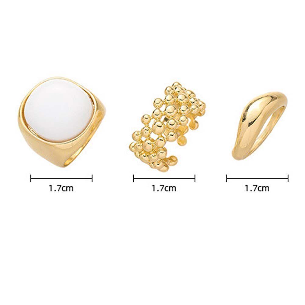 Mxbeauty Cincin Jari Set Perempuan Chic Vintage Permata Putih Bersama Rings Warna Emas Geometris Manik-Manik Logam Terbuka Rings